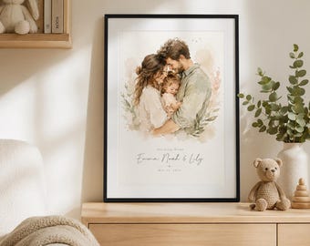 Personalized Family Watercolor Print, Custom Wall Art for Parents and Kids