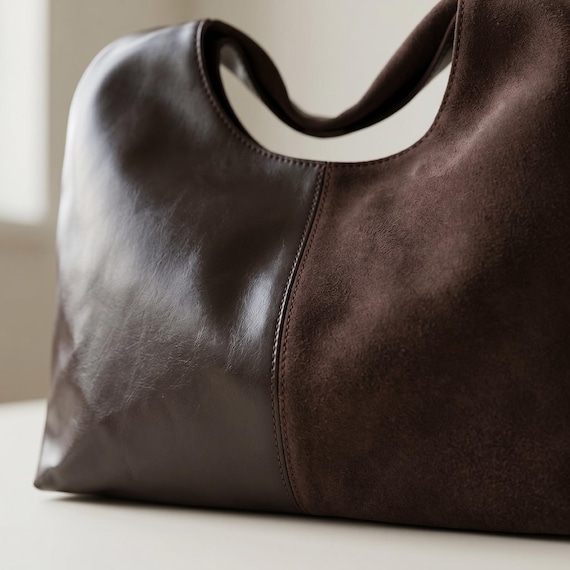Mini Hobo Shoulder Bag, Soft Polyurethane Purse with Integrated Handle, Dark Brown, Dark Blue or Olive Green