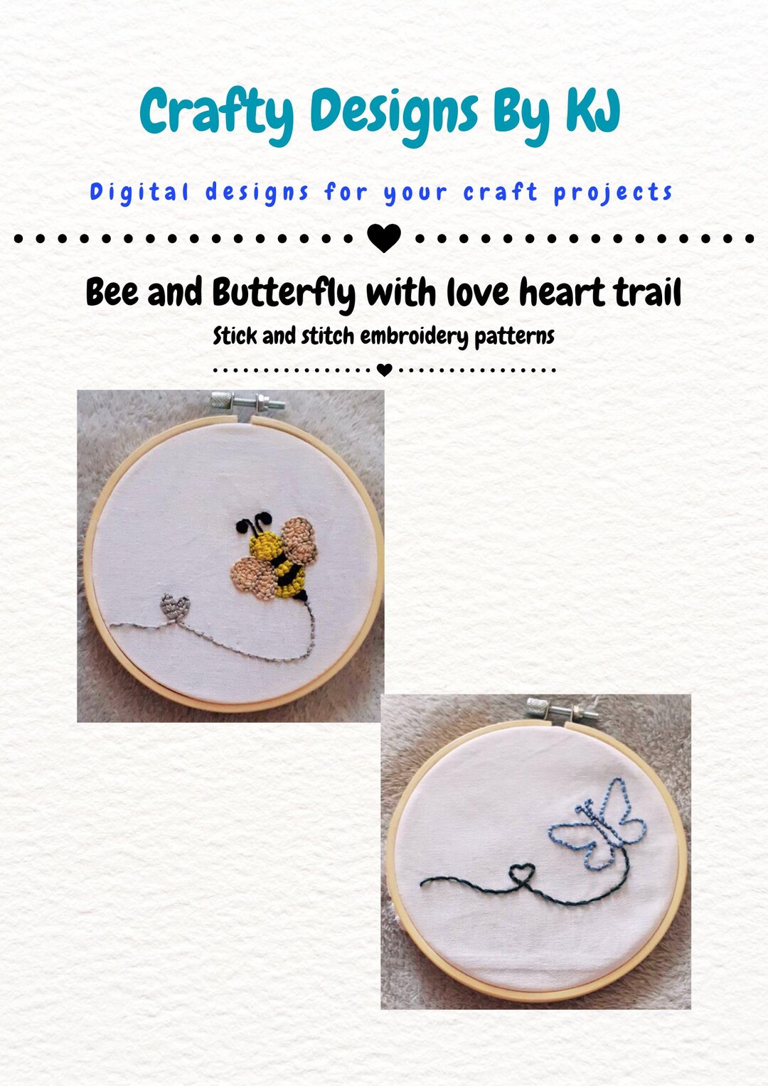 Bee and Butterfly Flying With Love Heart - Stick and Stitch Embroidery ...