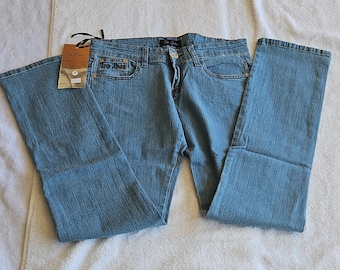 Top Jhon Jeans para niña, talla 7/8, azul, lavado medio, mezclilla, botones bordados, cremallera.