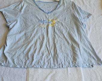 Secret Treasures Light Blue 3X V-Neck Short Sleeve Sleepshirt Embroidered