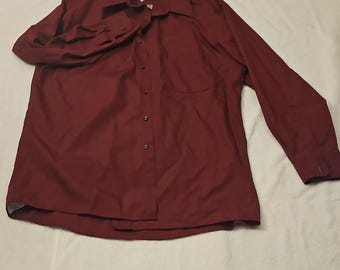 Camisa de vestir burdeos de fácil cuidado para hombre Van Heusen, talla 16 (32/33), manga larga.