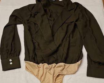 Fashion Nova Olive Beige One Piece Bodysuit Women's Size M Button Accent