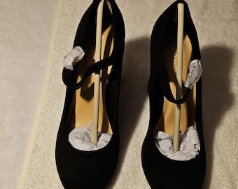 J. Adams Shoes Black Suede Strappy Block Heel Pump Round Toe Slip On Size 6.5