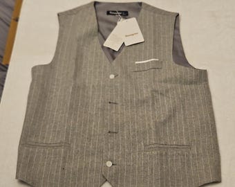 Hanayome Gray Striped Men's Suit Vest Adjustable Back Size L
