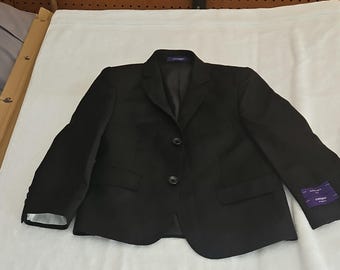 Statement Boys Black Suit Jacket Size 6 Notch Lapel B-100 Poly/Rayon Handmade