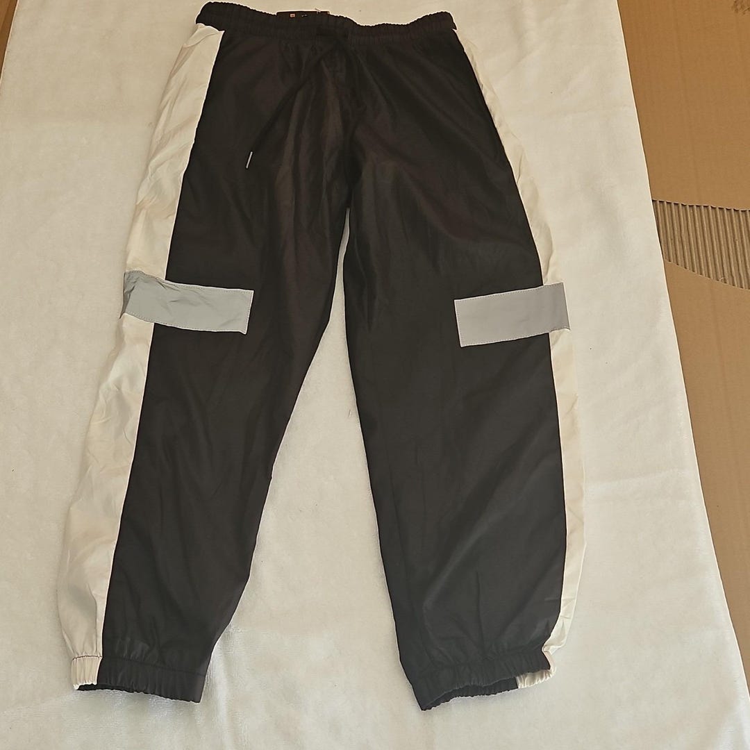 Q&FE Men's Colorblock Track Pants Black White Gray S Elastic Waist ...