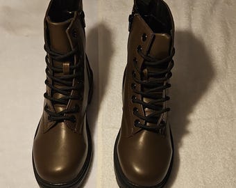 J.Adams Shoes Harley Dark Brown PU Combat Boots Lace Up Round Toe Women 10