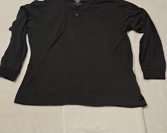 Dockers Men's XL Black Knit Henley Sleepshirt Long Sleeve Cotton Polyester