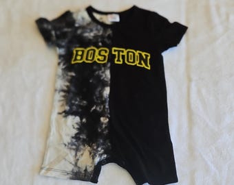 Macacão curto PatPat Tie-Dye de algodão, manga curta, tamanhos 6-9 meses, preto e branco, esportivo.