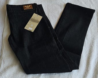 Top Jhon Black Denim Straight Jeans woman  Dark Wash 5-Pocket Button Buckle Logo