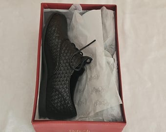 Bailarinas negras tejidas con cordones para mujer, talla 8, punta redonda, suela de goma, estilo casual.