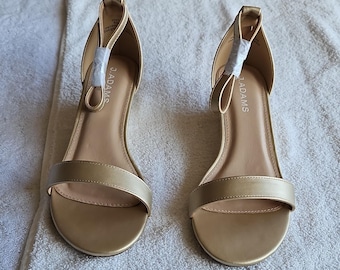 J. Adams Gold PU Wedge Ankle Strap Sandals Buckle Women's Size 9