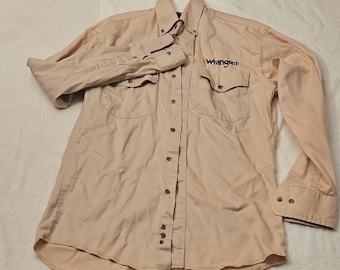 Camisa vaquera Wrangler de manga larga, color beige, de algodón, talla S para hombre, color liso, con cuello.