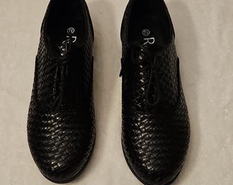 Odśwież Hugo Czarne Woven Oxford Komfortowe Sznurowane Buty Damskie Rozmiar 7.5