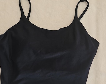 Camiseta de tirantes finos sin mangas con escote redondo de poliamida y elastano, color negro, talla M W0006