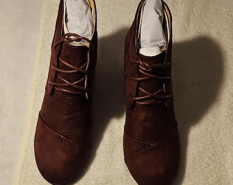 J.Adams Shoes Roxy Dark Burgundy Suede Ankle Bootie Lace Up Round Toe Women 8