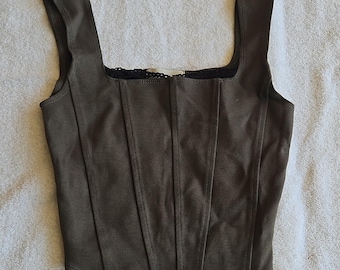 Frankee & Skylarr - Bruine kanten corsettop met baleinen damesmaat S, effen ondoorzichtig