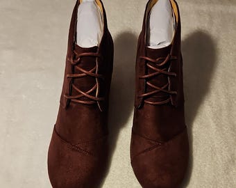 J.Adams Shoes Roxy Dark Burgundy Suede Ankle Bootie Lace Up Round Toe Women 9.5