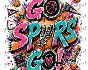 Go Spurs Go PNG, diseño de camiseta de baloncesto Fiesta, sublimación Retro Bow Game Day, descarga digital para aficionados al deporte en rosa y verde azulado