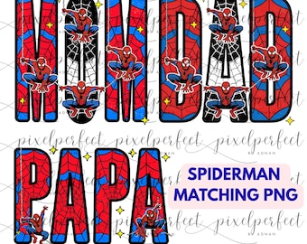 Camisetas familiares personalizadas de superhéroes Spiderman, Papá Spiderman y Mamá Spiderman PNG, Camisetas familiares a juego PNG, Fiesta de Spiderman, Cumpleaños de Spiderman