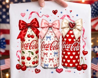 Coca-Cola Cherry Hearts PNG, diseño patriótico de verano para sublimación (descarga digital)