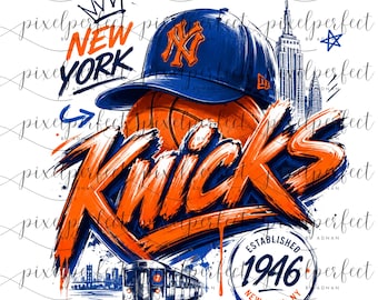 Imagen PNG de los New York Knicks de baloncesto, diseño de camiseta de los NY Knicks, gráfico para camiseta de día de partido de baloncesto, imagen PNG de sublimación de alta calidad