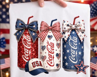 Patriotic Soda Cans PNG: 4th of July Drink Sublimation Design, indpendence day, American girly PNG, preppy patriotic (Digital Download)