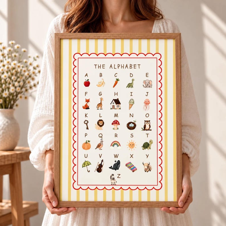 Alphabet Poster Printable, Nursery & Classroom ABC Wall Art, Yellow ...
