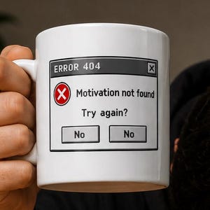 Error 404 Motivation Not Found Mug, Funny Programmer Coffee Cup, Student Gift, technical Office Humor, Coworker Gift, 11oz 15oz Ceramic Mug