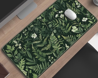 de bureau botanique vert foncé | Tapis de souris naturel élégant