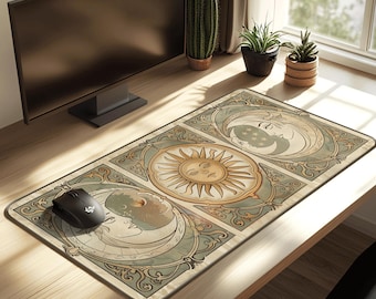 Tappetino da scrivania con tarocchi celestiali / Tappetino per mouse vintage con tema astrologia Sole e Luna, decorazione boho per la postazione di lavoro