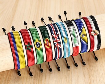 Handmade woven national flag flags with beads，Football Lover Player Fans Gift,Gift for Soccer Players