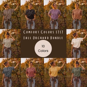 Comfort Colors 1717 Herbst-Mockup-Bundle, 10-farbiges CC1717-Shirt-Mockup-Set, Apfelgarten-Mockup, Herbst-POD-Mockup, Gemütliches Herbst-Mädchen-Mockup