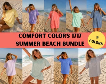 Pack de maquettes de t-shirts Comfort Colors 1717 Beach, maquettes de t-shirts d'été, maquettes de t-shirts style bord de mer, maquette de t-shirt CC1717