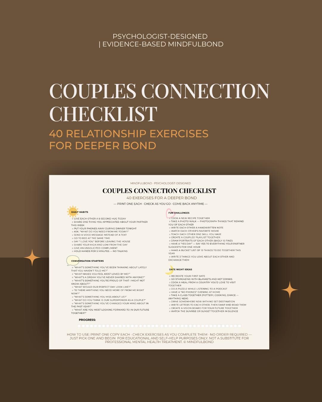 Relationship Routine Couples Connection Checklist, Psychologist-designed Relationship ...