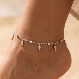 Fotlänk i 925 sterlingsilver dekorerad med CZ för kvinnor, kedja, elegant fotlänk, minimalistiska sommarsmycken, fotlänk till strandbröllop