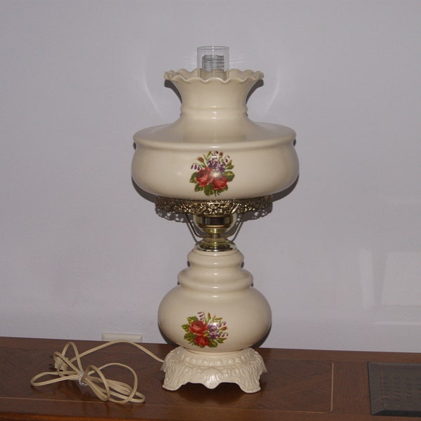 Lg 21" Gone With The Wind Lamp - Ceramic - Roses Bouquet Decals