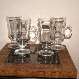 Set of 4 - Clear Glass Footed Coffee Cups - Pedestal Cups