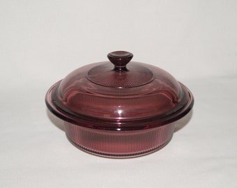 Corning Ware Vision Cranberry V-30-B Casserole Dish With Lid 24 oz