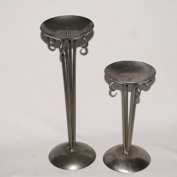 Elegant Metal Candlestick Candle Holders - 11 3/4" Tall & 7 7/8" Tall