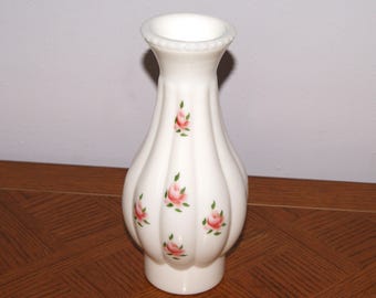 Vintage Milk Glass Hurricane Lamp Shade - Replacement Only - Painted Pink Rosebud Deisgn