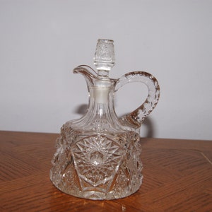 Glass Cruet - Embossed Starburst Etc on Bottle - Matching Stopper - (#123)