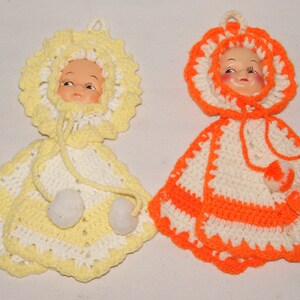 Pair of Hand Crocheted Doll Face Potholders - or Wall Decor