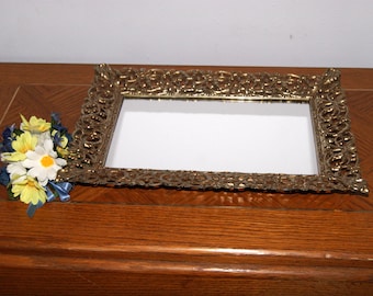 Mirrored Vanity Tray or Wall Mount - Open Filigree Metal - Rectangle Shape - 9 3/4&quot; x 13 3/4&quot; x 1 5/8&quot;