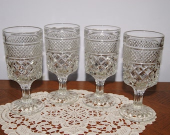 4 Wexford Stemware Pedestal Wine Goblet Glasses by Anchor Hocking 6 1/2&quot; Tall