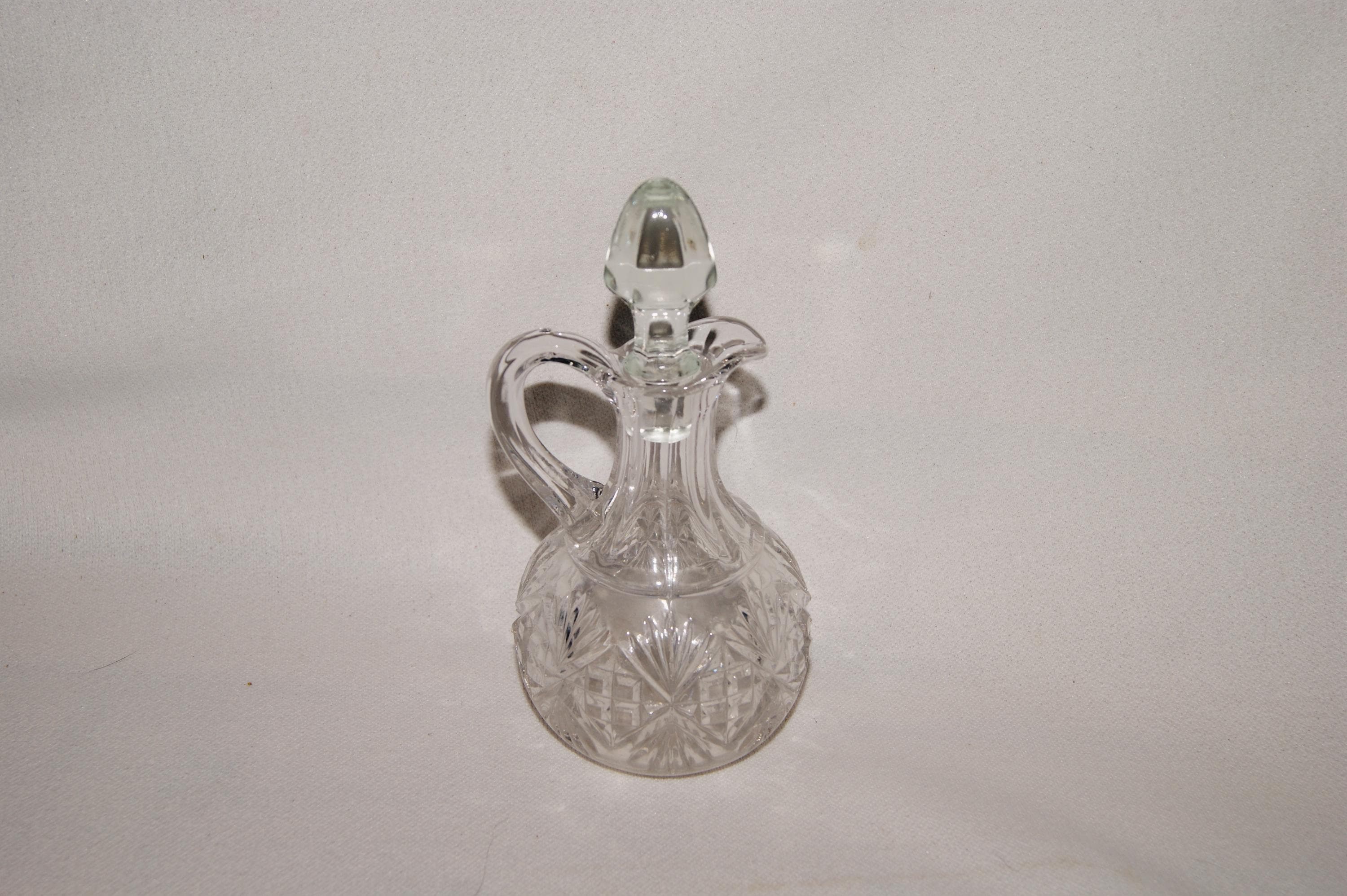 Glass Cruet - Embossed Design on Bottle - With Stopper - (#146)