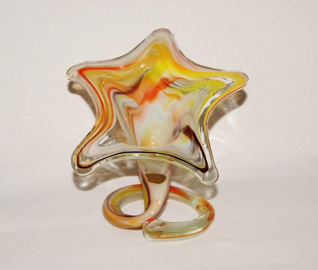 Midcentury Modern Blown Glass Tulip Trumpet Vase Coiled Etsy