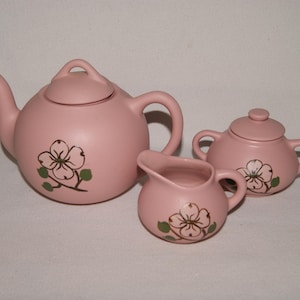 Teapot Set with Dogwood Design - Pigeon Forge Pottery - Tea Pot - Creamer - Sugar Bowl