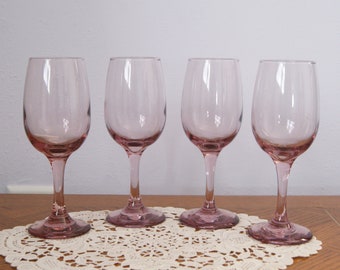 Pink Wine Glasses by Libbey - Retro 80s - Set of 4 Wine Goblets